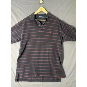 Vintage Polo Ralph Lauren Striped Polo Shirt XL - Black & Red - 90s/Y2K Pique